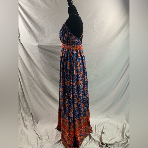 Boho Floral Print Backless Deep V Neck Maxi Dress - Picture 10 of 12